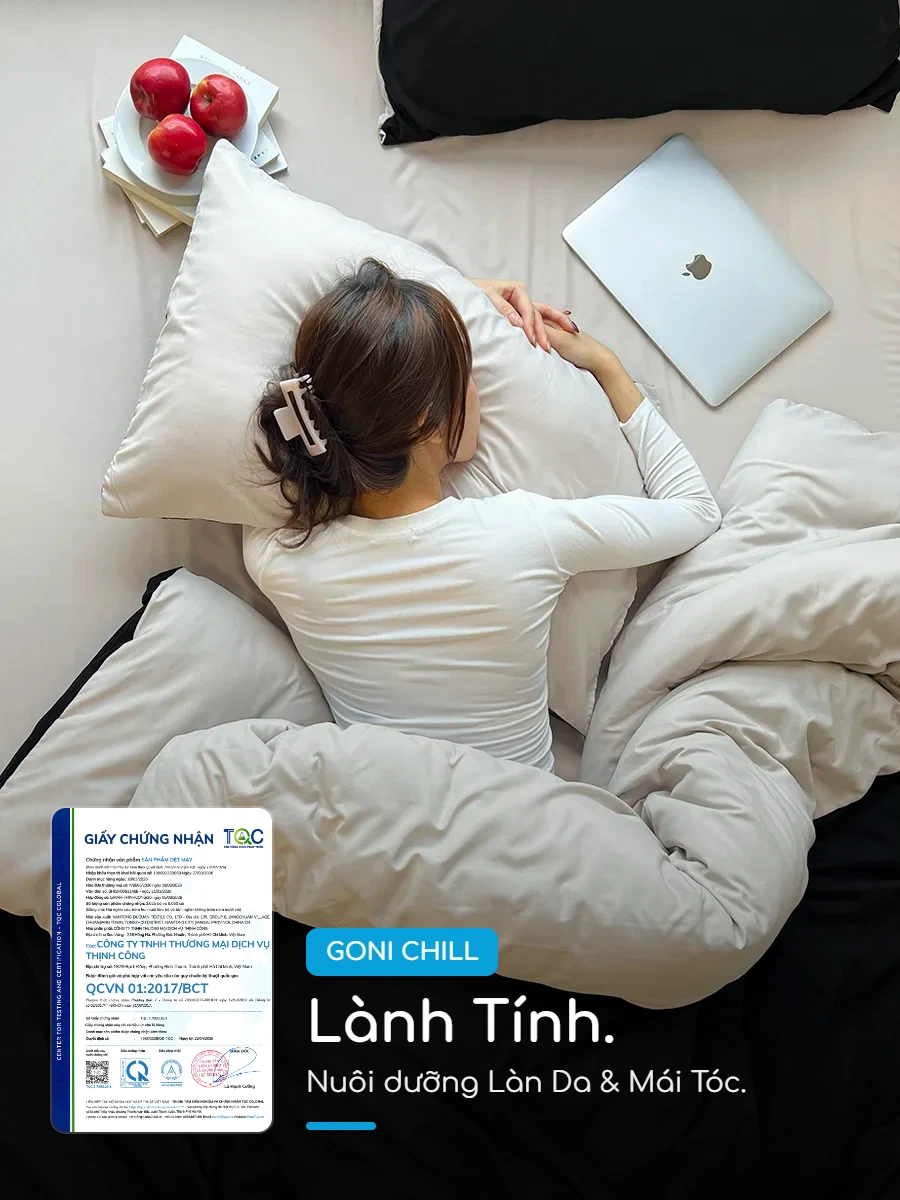 Bộ chăn ga gối Goni Chill màu Đen Beige 48 Chất vải Microfiber trơn láng phẳng phiu