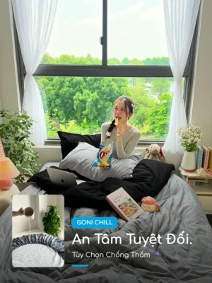 Bộ chăn ga gối Goni Chill màu Đen Xám - Ảnh 6