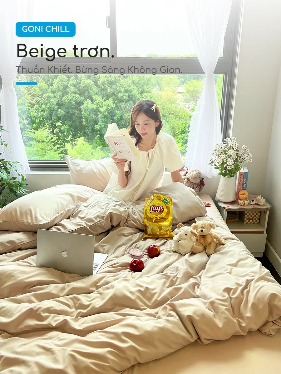Bộ chăn ga gối Goni Chill màu Beige 50 Phối màu Beige thanh lịch, bắt sáng