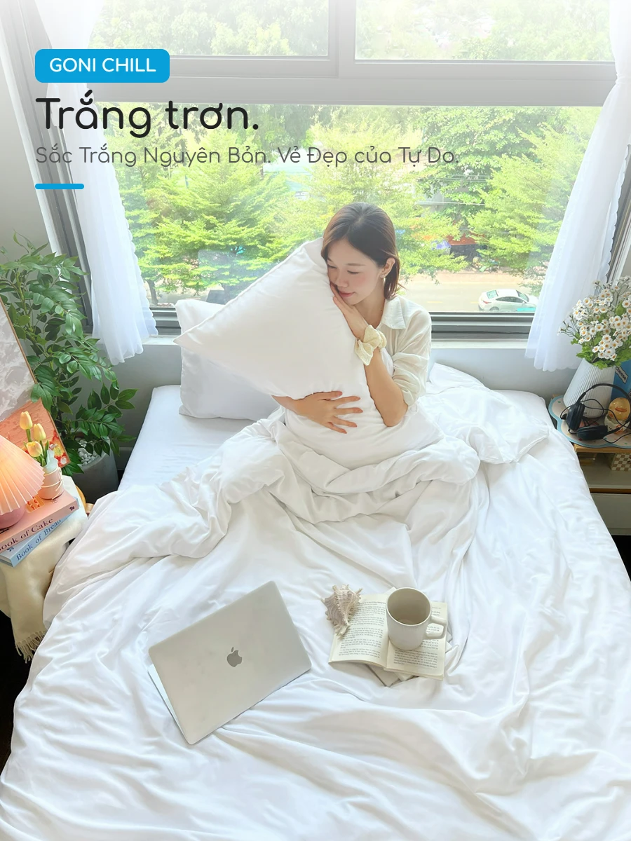 Bộ chăn ga gối Goni Chill màu Trắng 50 Goni Chill Trắng Decor