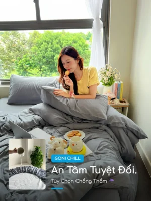 Bộ chăn ga gối Goni Chill màu Xám - Ảnh 6