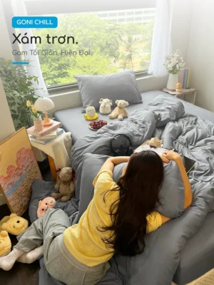Bộ chăn ga gối Goni Chill màu Xám - Ảnh 5