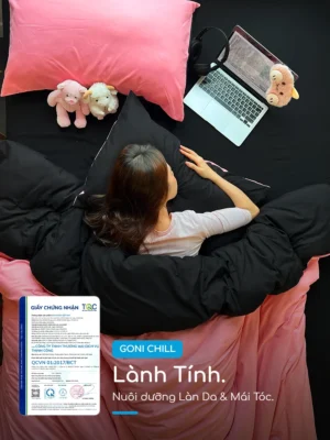 Bộ chăn ga gối Goni Chill màu Đen Hồng - Ảnh 3