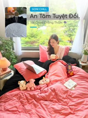 Bộ chăn ga gối Goni Chill màu Đen Hồng - Ảnh 6