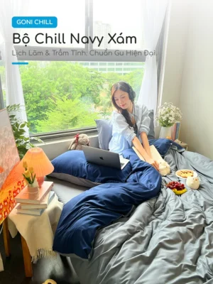 Alternative view of Bộ chăn ga gối Goni Chill màu Xanh Navy Xám