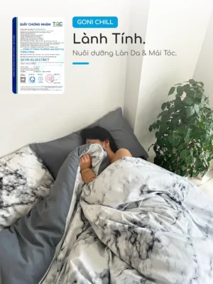 Bộ chăn ga gối Goni Chill hoạ tiết Trắng Cẩm Thạch - Ảnh 3