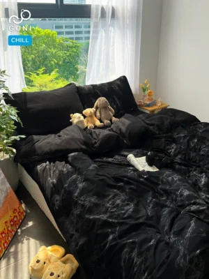 Bộ chăn ga gối Goni Chill hoạ tiết Đen Cẩm Thạch