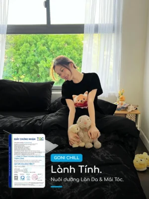 Bộ chăn ga gối Goni Chill hoạ tiết Đen Cẩm Thạch - Ảnh 3