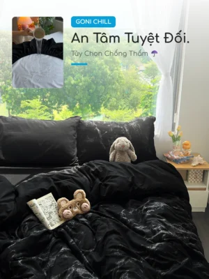 Bộ chăn ga gối Goni Chill hoạ tiết Đen Cẩm Thạch - Ảnh 6