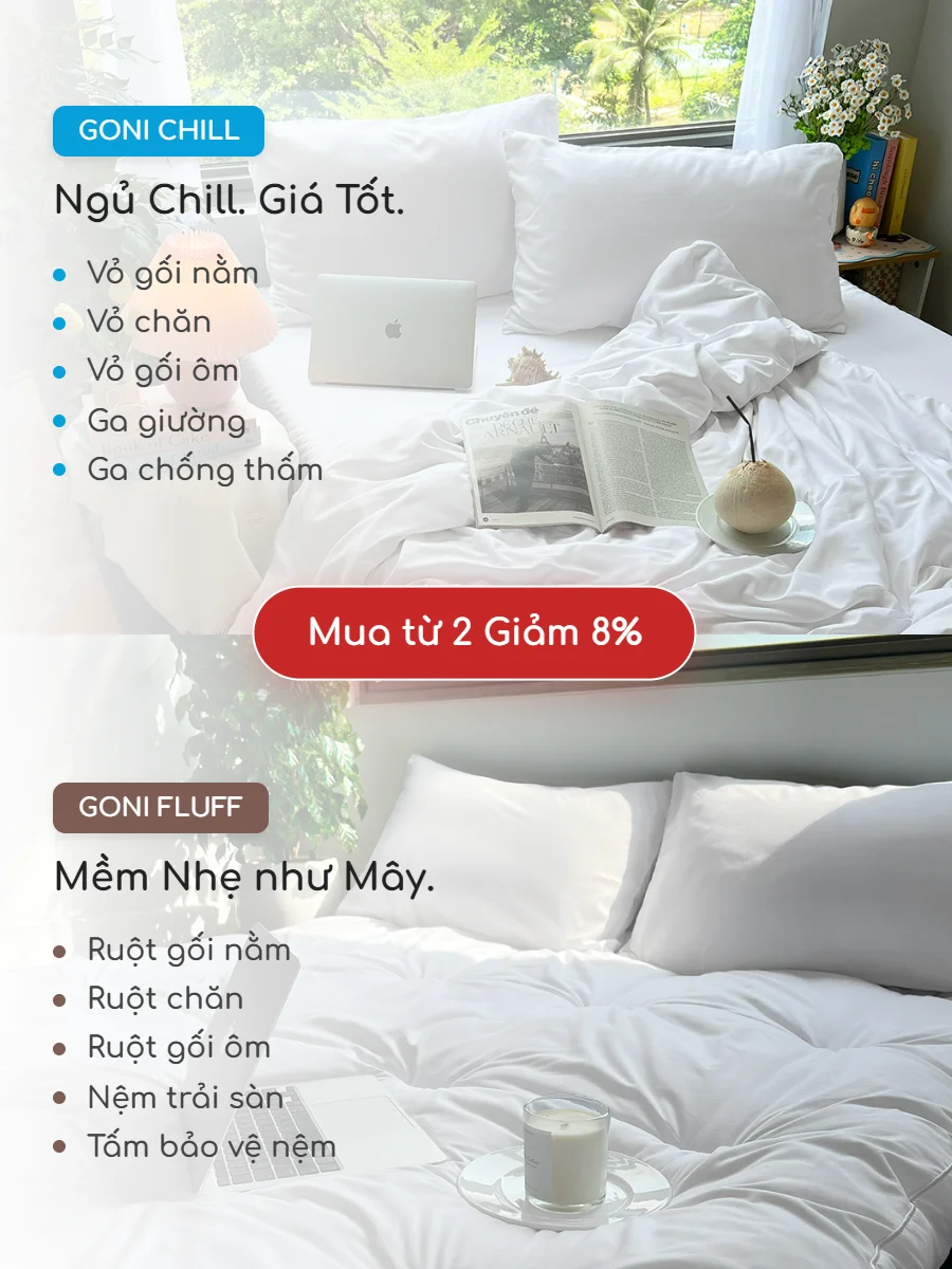 Bộ chăn ga gối Goni Chill màu Trắng 55 Giường ngủ Goni Trắng