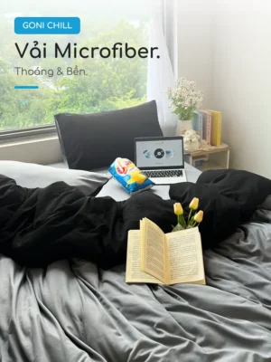 Bộ chăn ga gối Goni Chill màu Đen Xám - Ảnh 4