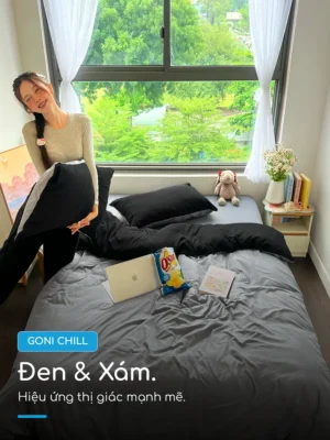 Bộ chăn ga gối Goni Chill màu Đen Xám - Ảnh 5