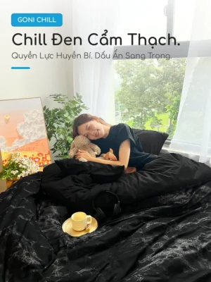 Alternative view of Bộ chăn ga gối Goni Chill hoạ tiết Đen Cẩm Thạch