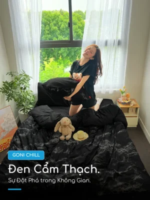 Bộ chăn ga gối Goni Chill hoạ tiết Đen Cẩm Thạch - Ảnh 5