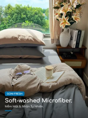 Bộ chăn ga gối Goni Fresh màu Beige Xám nhăn - Ảnh 4