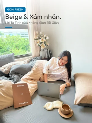 Bộ chăn ga gối Goni Fresh màu Beige Xám nhăn - Ảnh 5