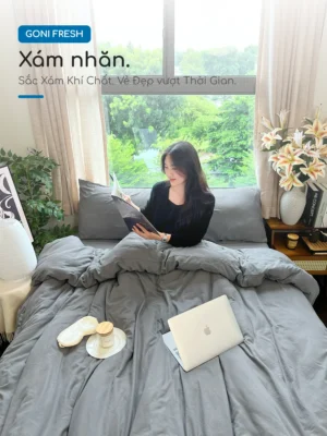 Bộ chăn ga gối Goni Fresh màu Xám nhăn - Ảnh 5