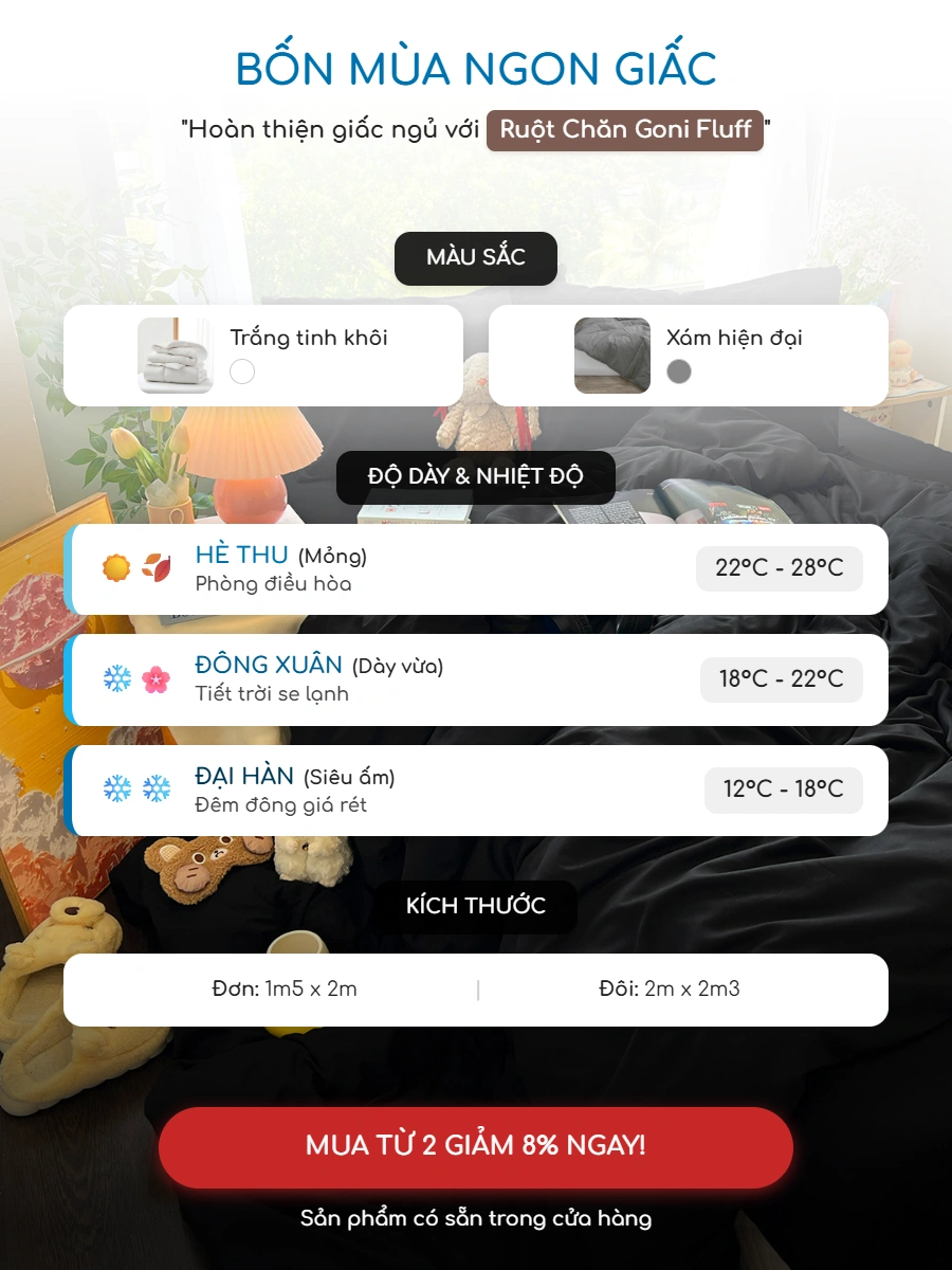 Bộ chăn ga gối Goni Chill màu Đen 54 Combo Chill Fluff Đen