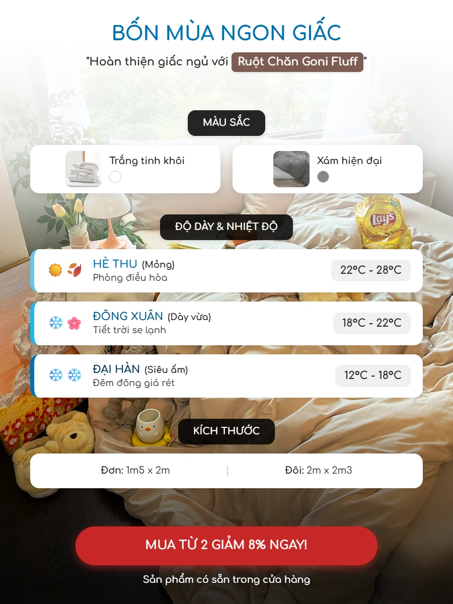 Bộ chăn ga gối Goni Chill màu Beige 54 Combo Chill Fluff Beige