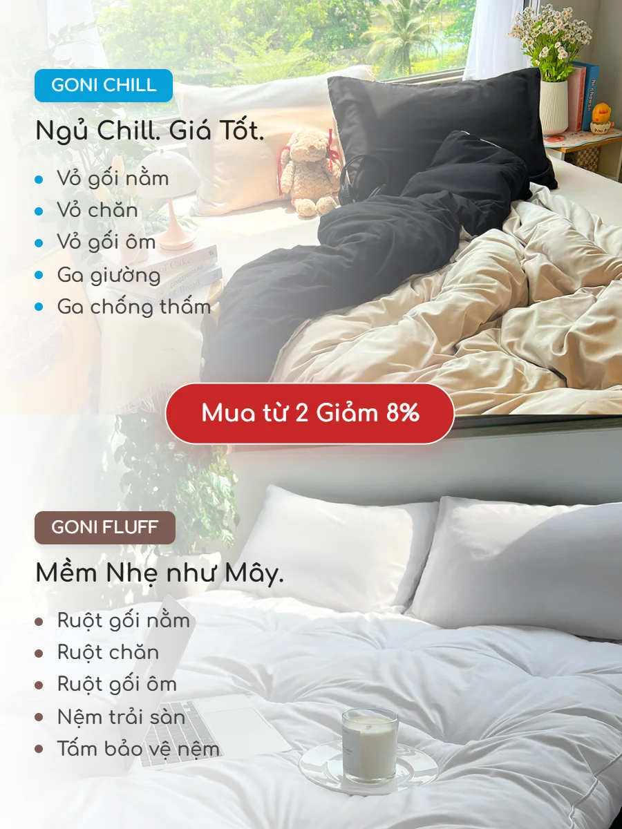 Bộ chăn ga gối Goni Chill màu Đen Beige 55 Giường ngủ êm ái Goni Chill Đen Beige