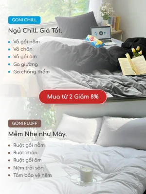 Bộ chăn ga gối Goni Chill màu Đen Xám - Ảnh 8