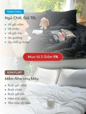 Bộ chăn ga gối Goni Chill màu Đen - Ảnh 8