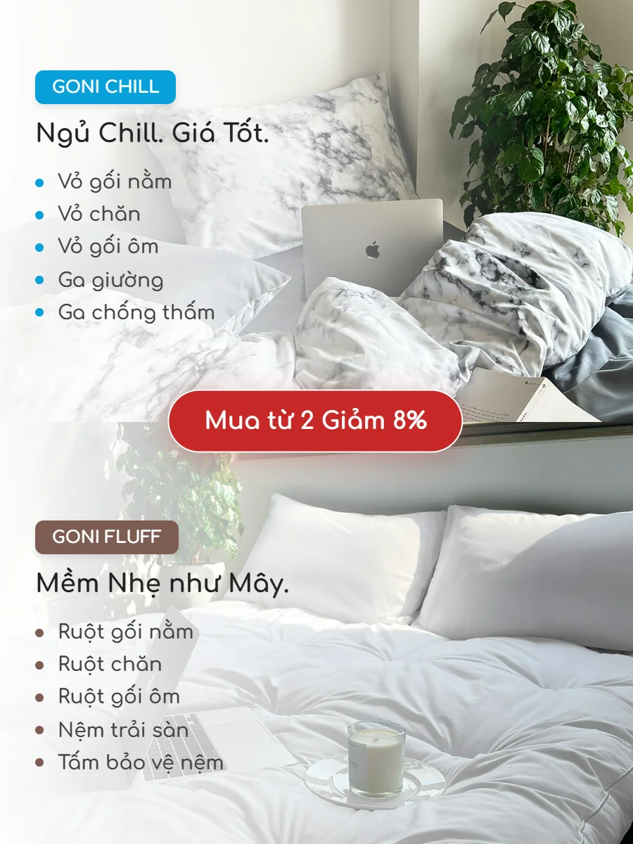 Bộ chăn ga gối Goni Chill hoạ tiết Trắng Cẩm Thạch 55 Giường ngủ êm ái Goni Chill Trắng Cẩm Thạch Xám
