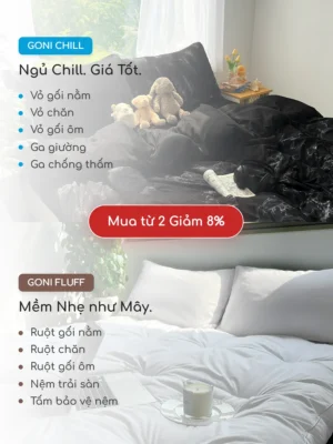Bộ chăn ga gối Goni Chill hoạ tiết Đen Cẩm Thạch - Ảnh 8