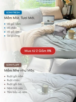 Bộ chăn ga gối Goni Fresh màu Beige Xám nhăn - Ảnh 8