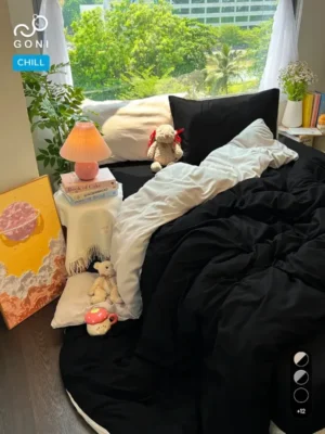 Bộ chăn ga gối Goni Chill màu Beige Đen