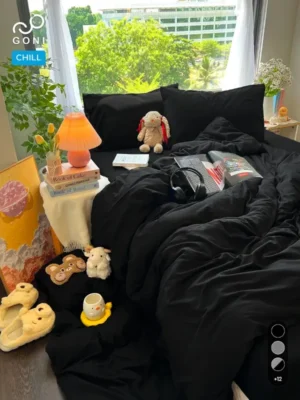 Bộ chăn ga gối Goni Chill màu Đen