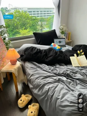 Bộ chăn ga gối Goni Chill màu Đen Xám