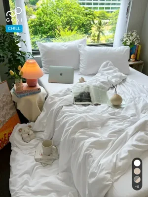 Bộ chăn ga gối Goni Chill màu Trắng