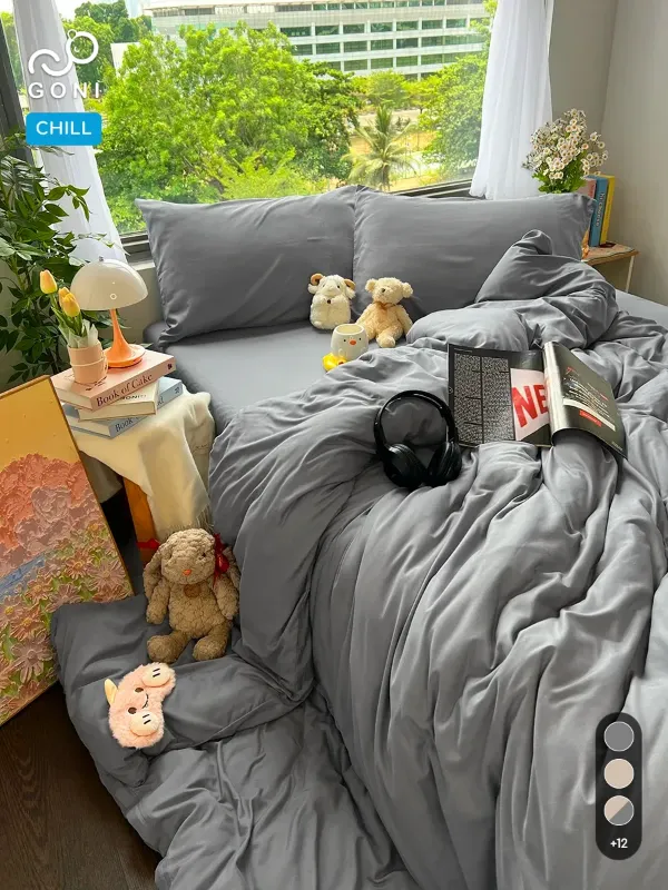 Bộ chăn ga gối Goni Chill màu Xám