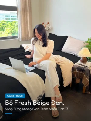 Alternative view of Bộ chăn ga gối Goni Fresh màu Beige Đen nhăn