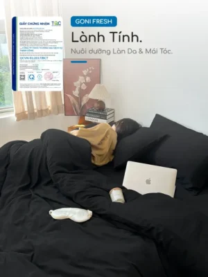Bộ chăn ga gối Goni Fresh màu Đen nhăn - Ảnh 3