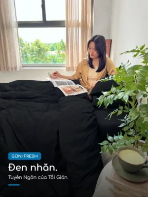 Bộ chăn ga gối Goni Fresh màu Đen nhăn - Ảnh 5