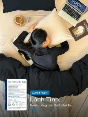 Bộ chăn ga gối Goni Fresh màu Đen Beige nhăn - Ảnh 3