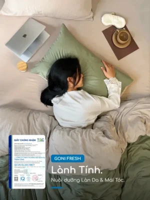 Bộ chăn ga gối Goni Fresh màu Oliu Beige nhăn - Ảnh 3