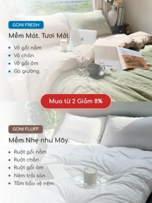 Bộ chăn ga gối Goni Fresh màu Oliu Beige nhăn - Ảnh 8