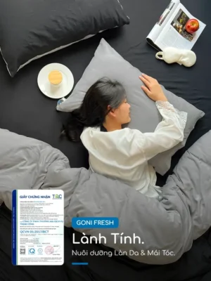 Bộ chăn ga gối Goni Fresh màu Xám Đen nhăn - Ảnh 3