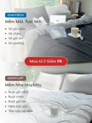 Bộ chăn ga gối Goni Fresh màu Xám Đen nhăn - Ảnh 8