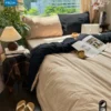 Bộ chăn ga gối Goni Fresh màu Đen Beige nhăn