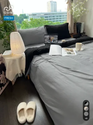 Bộ chăn ga gối Goni Fresh màu Đen Xám nhăn