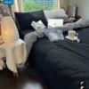 Bộ chăn ga gối Goni Fresh màu Xám Đen nhăn