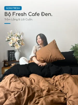 Alternative view of Bộ chăn ga gối Goni Fresh màu Cafe Đen nhăn