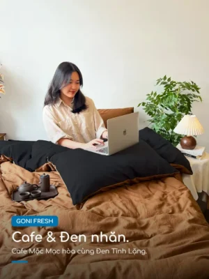 Bộ chăn ga gối Goni Fresh màu Cafe Đen nhăn - Ảnh 5