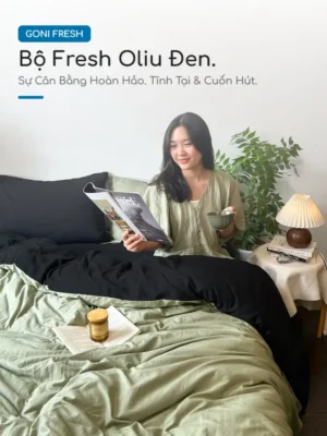 Alternative view of Bộ chăn ga gối Goni Fresh màu Oliu Đen nhăn