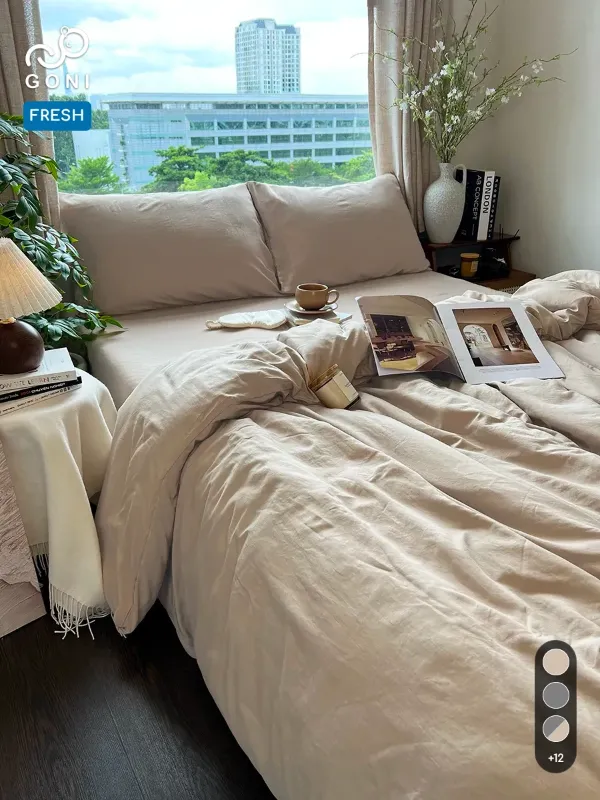 Bộ chăn ga gối Goni Fresh màu Beige nhăn